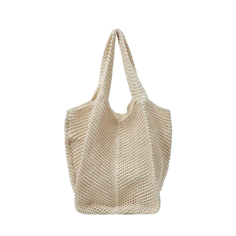 Women Knitted Shoulder Bag Large Capacity Tan - Image 7
