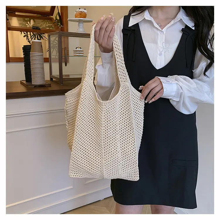 Women Knitted Shoulder Bag Large Capacity Tan — feature 11