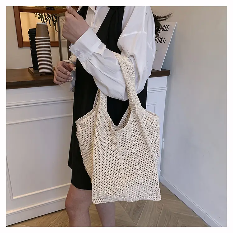 Women Knitted Shoulder Bag Large Capacity Tan — feature 12
