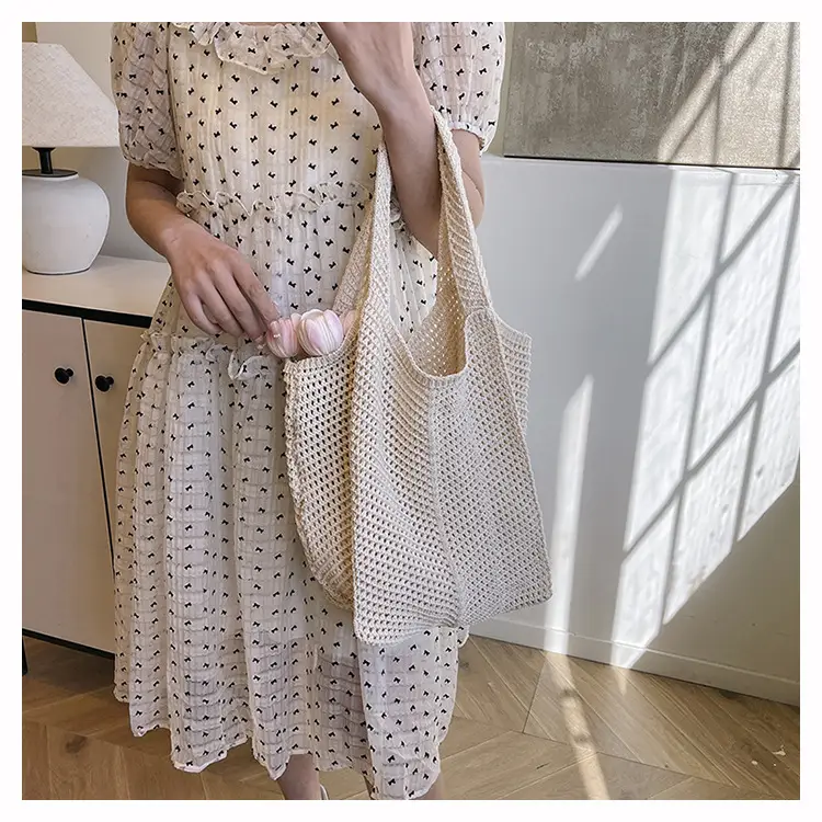 Women Knitted Shoulder Bag Large Capacity Tan — feature 17
