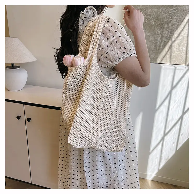 Women Knitted Shoulder Bag Large Capacity Tan — feature 18