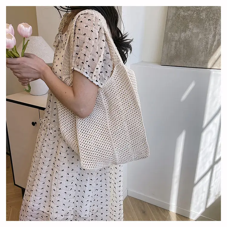 Women Knitted Shoulder Bag Large Capacity Tan — feature 19
