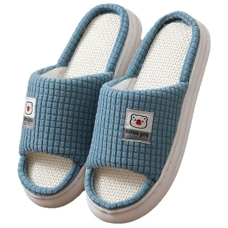 2025 Four Seasons Women's Summer Bowknot Home Non-Slip Daily Breathable Soft Indoor Thick-Soled Cotton Slippers
