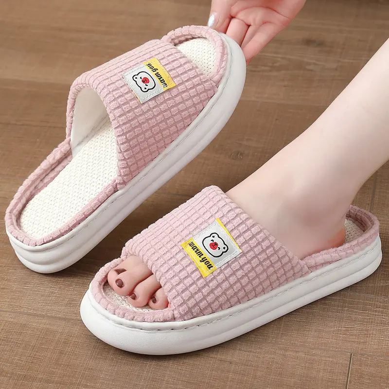 2025 Four Seasons Women's Summer Bowknot Home Non-Slip Daily Breathable Soft Indoor Thick-Soled Cotton Slippers — feature 25
