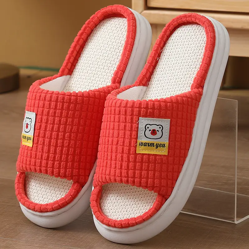 2025 Four Seasons Women's Summer Bowknot Home Non-Slip Daily Breathable Soft Indoor Thick-Soled Cotton Slippers — feature 5