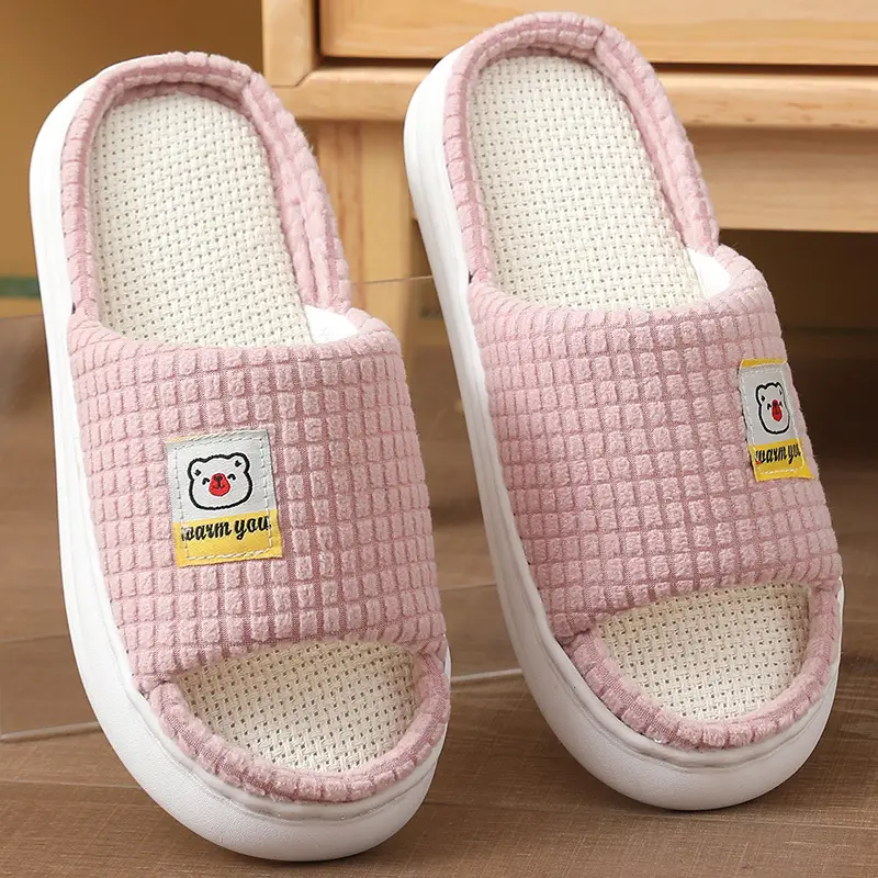 2025 Four Seasons Women's Summer Bowknot Home Non-Slip Daily Breathable Soft Indoor Thick-Soled Cotton Slippers — feature 7
