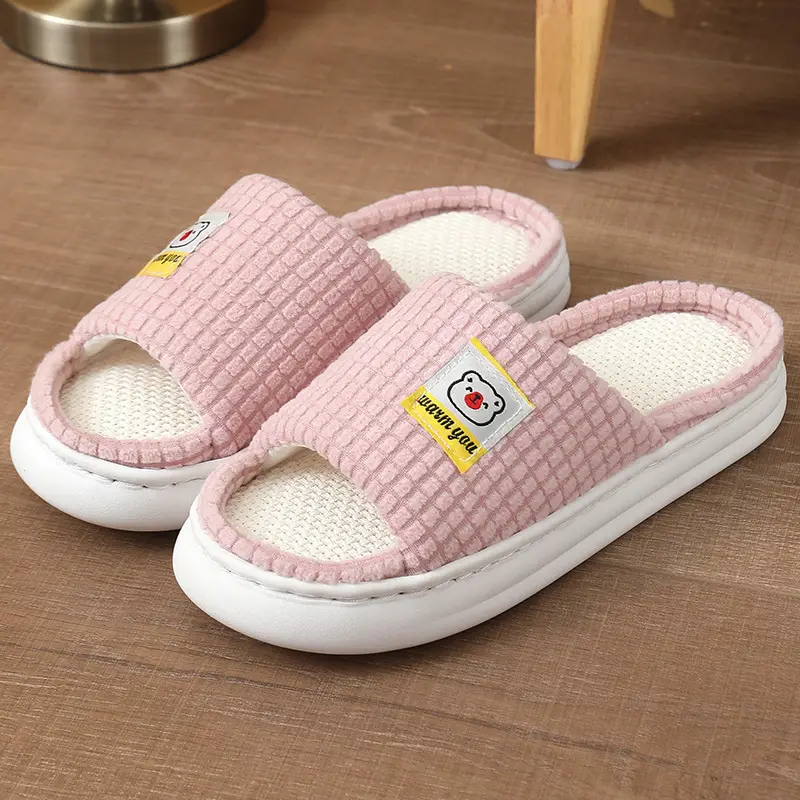 2025 Four Seasons Women's Summer Bowknot Home Non-Slip Daily Breathable Soft Indoor Thick-Soled Cotton Slippers — feature 8