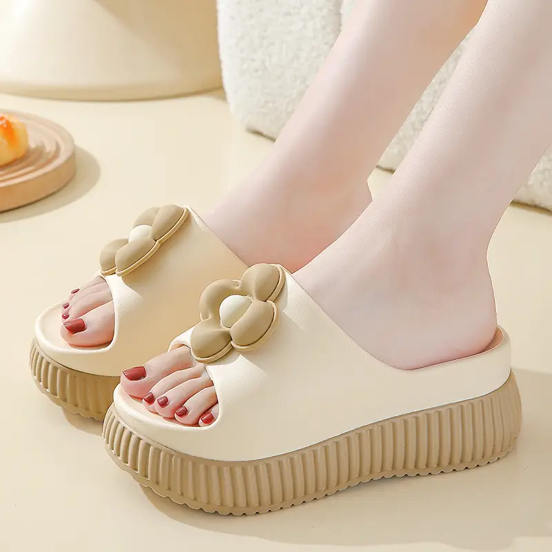 Women's Beige Thick Platform Sandals with Gold Chain - Image 2
