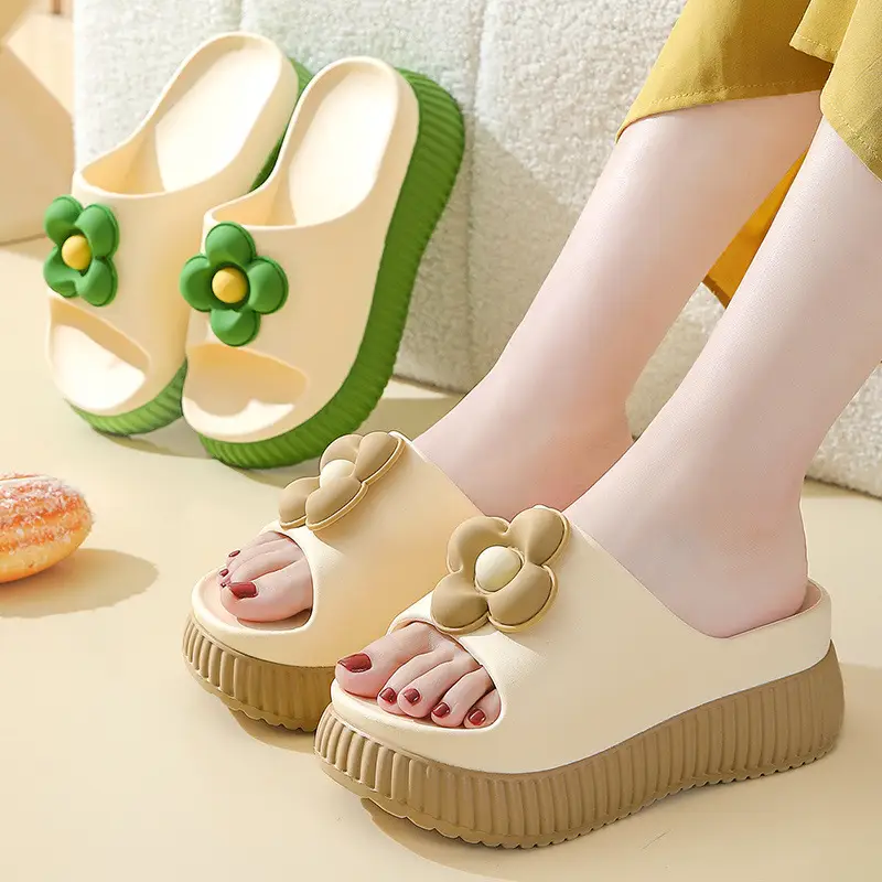 Women's Beige Thick Platform Sandals with Gold Chain - Image 14