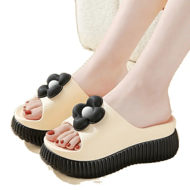 Women's Beige Thick Platform Sandals with Gold Chain - Image 17
