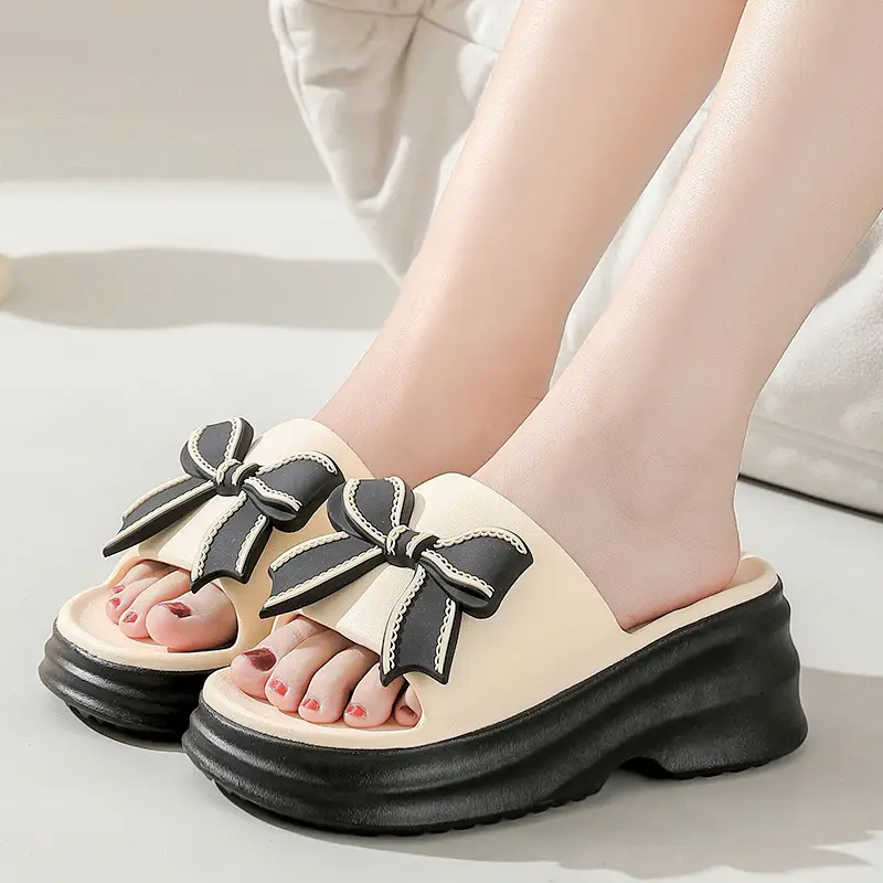 Women's Beige Thick Platform Sandals with Gold Chain - Image 10