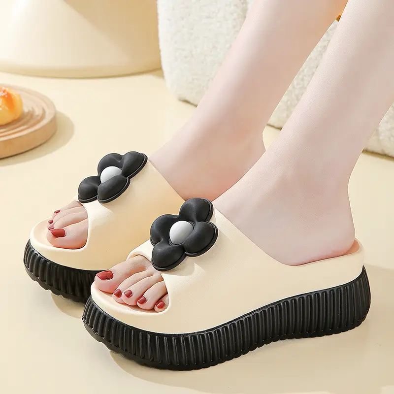 Women's Beige Thick Platform Sandals with Gold Chain - Image 3