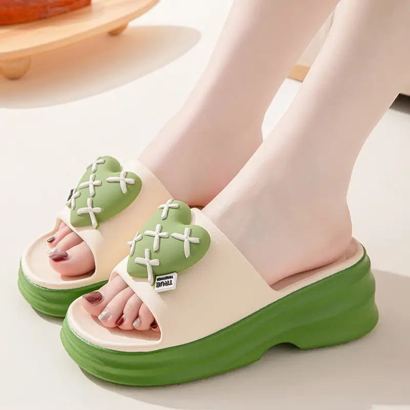 Women's Beige Thick Platform Sandals with Gold Chain - Image 4
