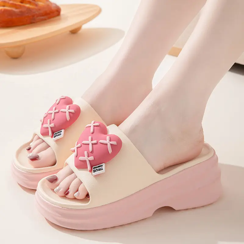 Women's Beige Thick Platform Sandals with Gold Chain - Image 5