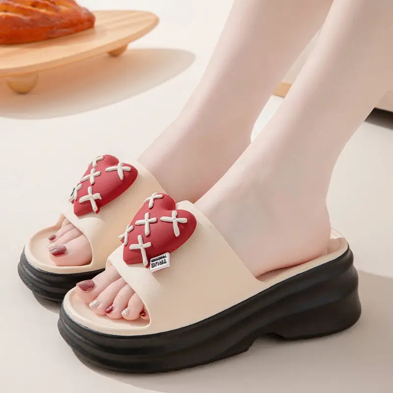 Women's Beige Thick Platform Sandals with Gold Chain - Image 7