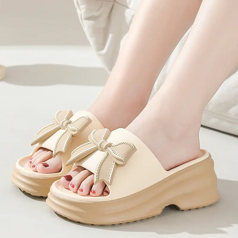 Women's Beige Thick Platform Sandals with Gold Chain - Image 9