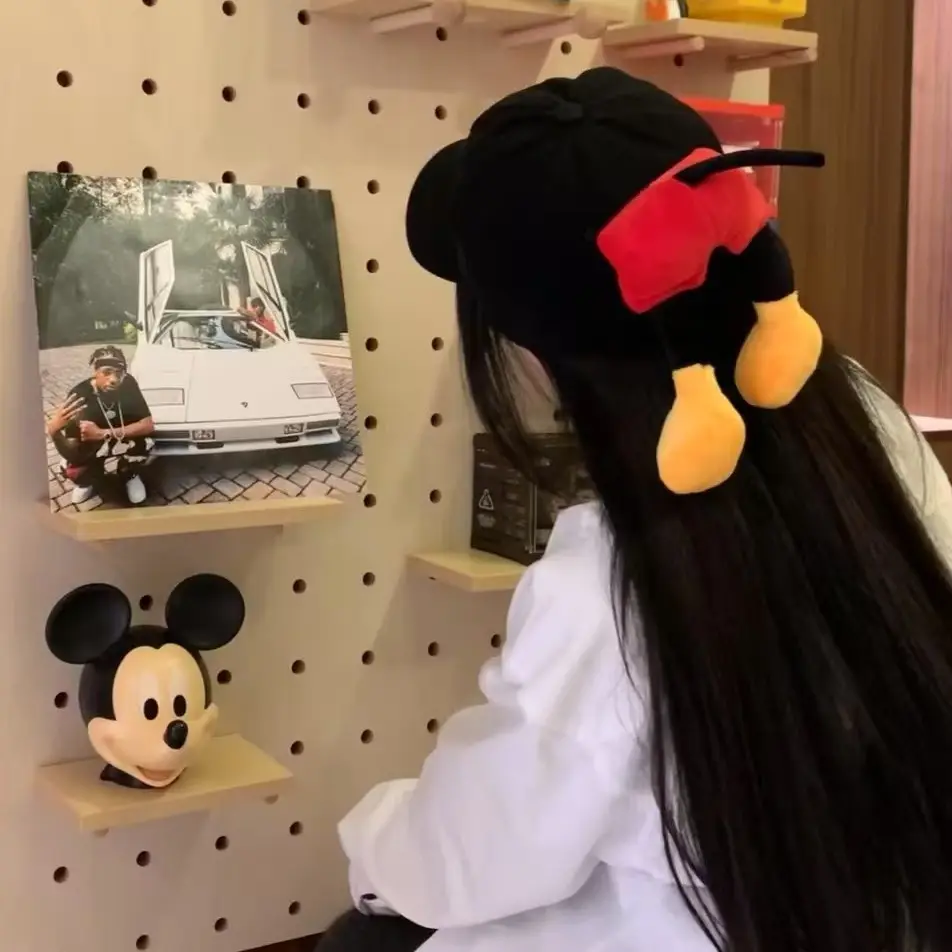 Japanese Ins Cartoon Ear Baseball Cap White