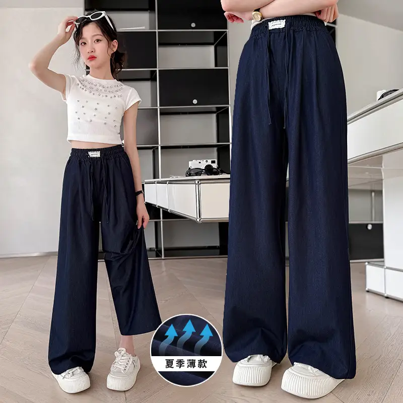 Girls Ice Silk Jeans Dark Blue Summer Pants
