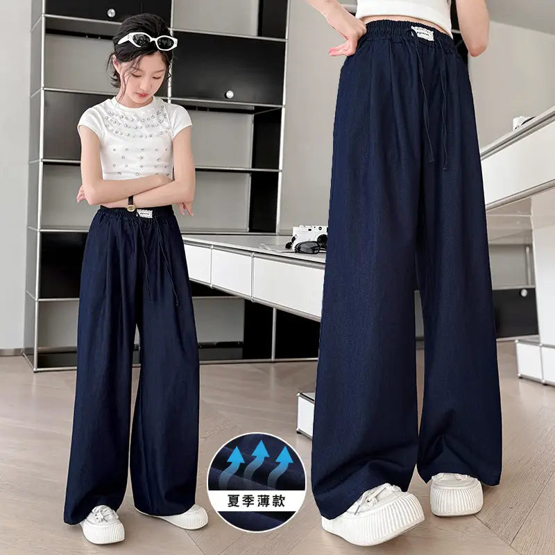 Girls Ice Silk Jeans Dark Blue Summer Pants