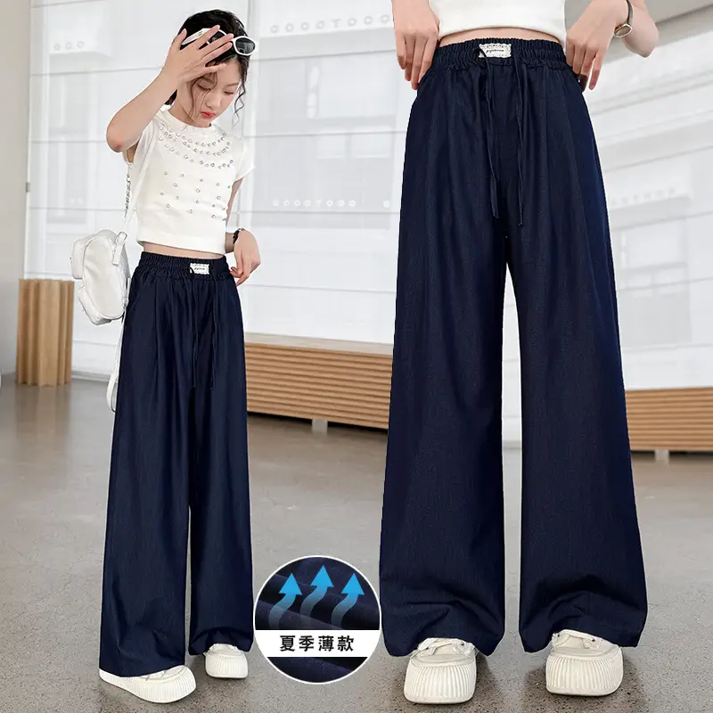 Girls Ice Silk Jeans Dark Blue Summer Pants
