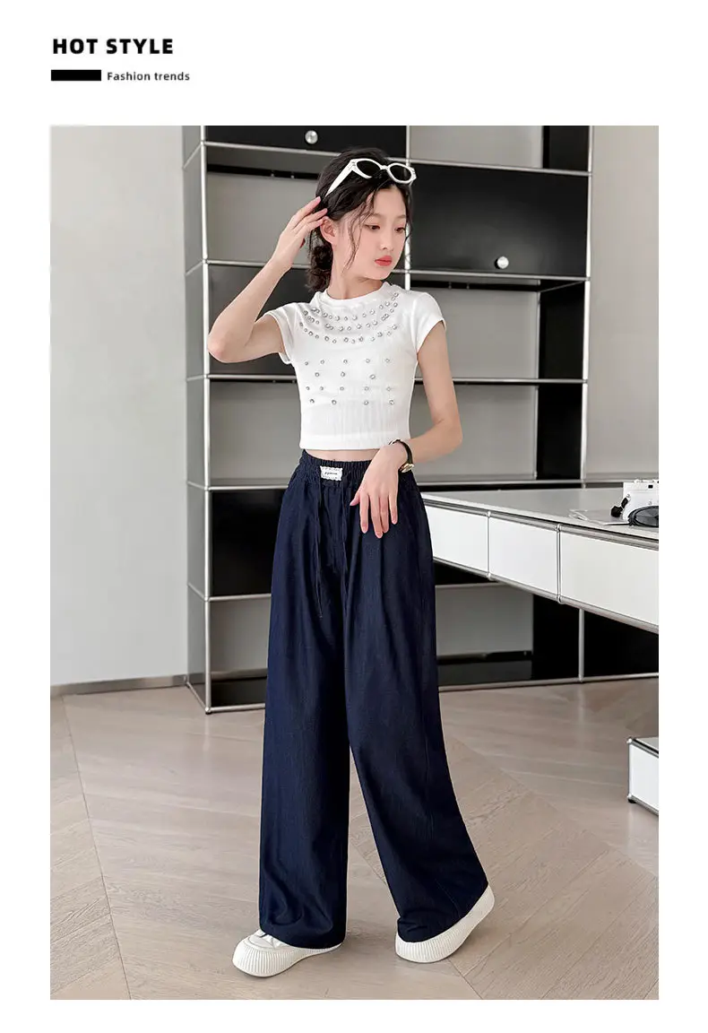 Girls Ice Silk Jeans Dark Blue Summer Pants — feature 15