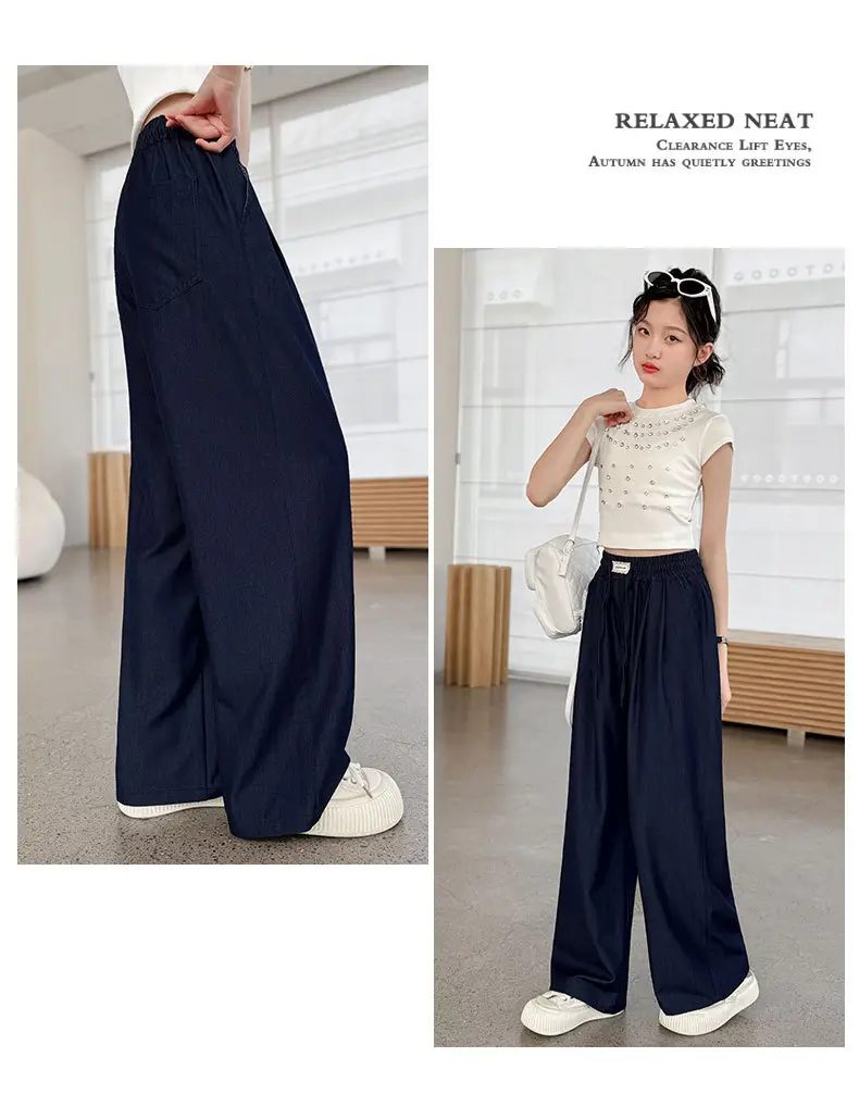 Girls Ice Silk Jeans Dark Blue Summer Pants — feature 18