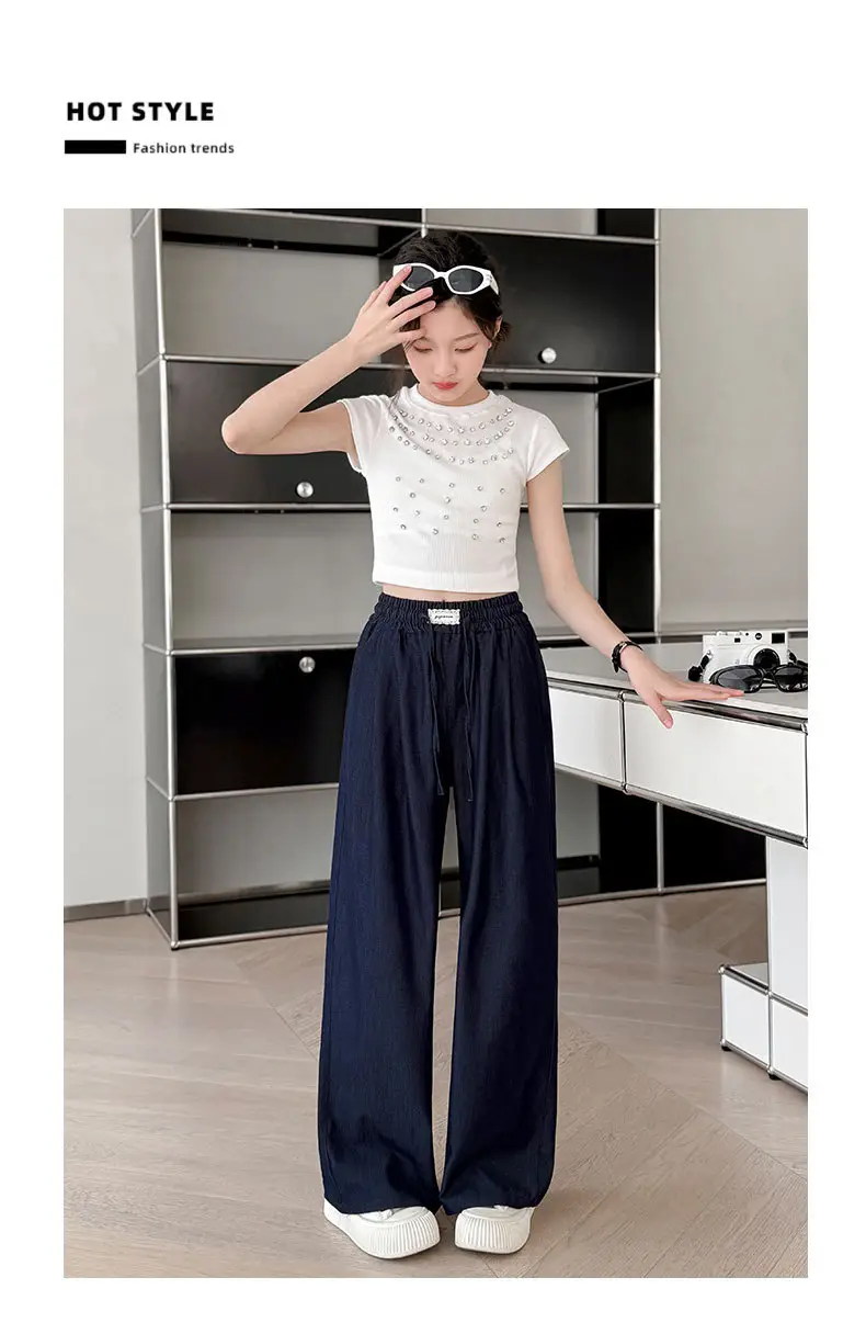 Girls Ice Silk Jeans Dark Blue Summer Pants — feature 21