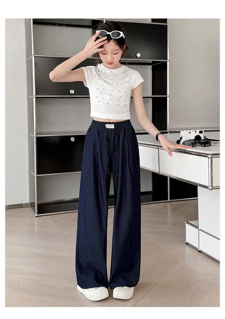 Girls Ice Silk Jeans Dark Blue Summer Pants — feature 3