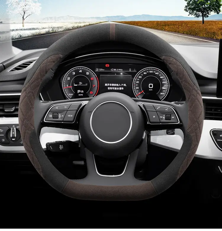 Anti-Slip Steering Wheel Cover Deep Blue Suede 25" — feature 5