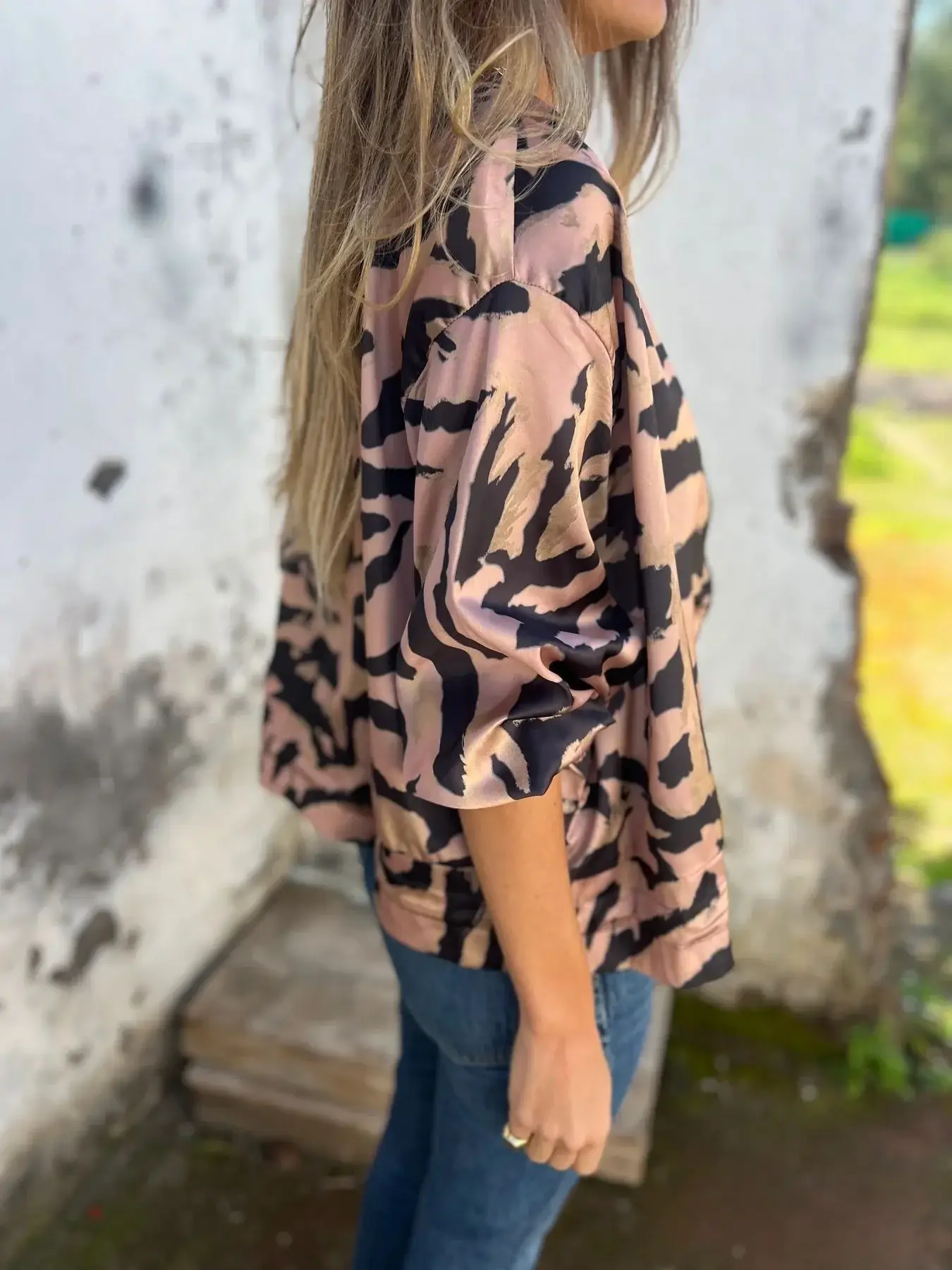 Women's Bomber Jacket Black White Print Zipper Autumn Wear — feature 13