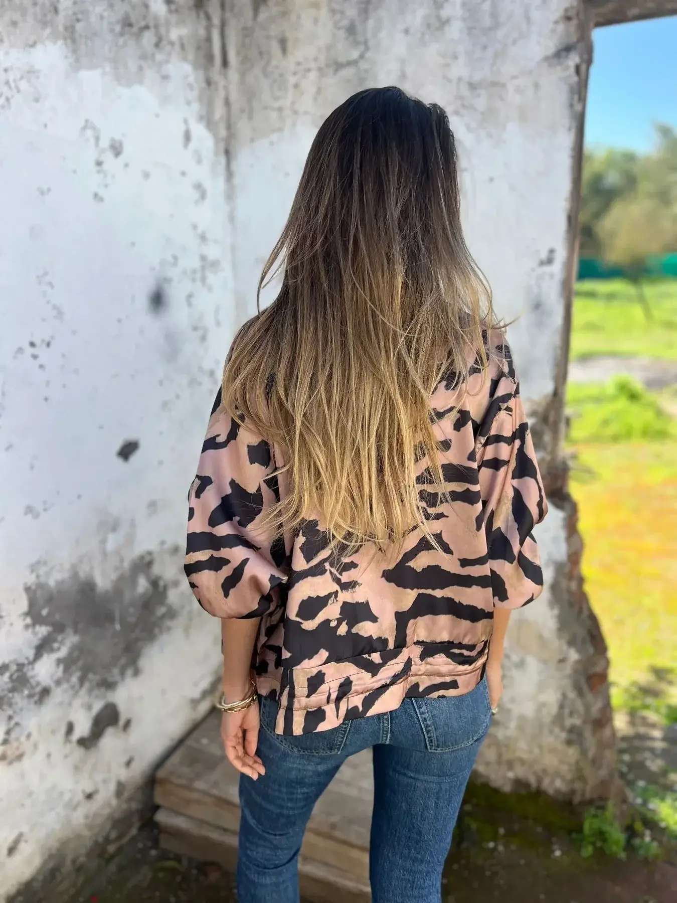 Women's Bomber Jacket Black White Print Zipper Autumn Wear — feature 14