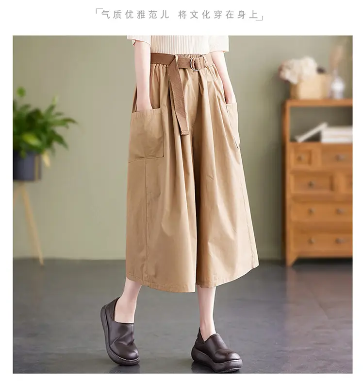 Real Shot 2025 Summer Casual Pure Cotton Cropped Wide-leg Pants — feature 11