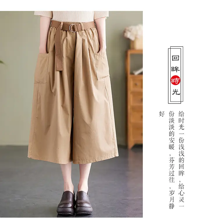 Real Shot 2025 Summer Casual Pure Cotton Cropped Wide-leg Pants — feature 12