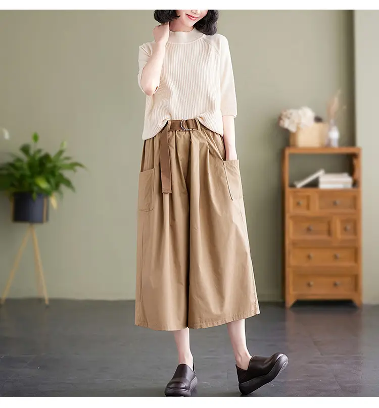 Real Shot 2025 Summer Casual Pure Cotton Cropped Wide-leg Pants — feature 16