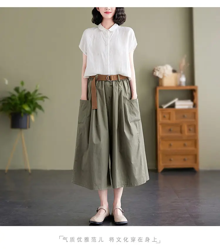 Real Shot 2025 Summer Casual Pure Cotton Cropped Wide-leg Pants — feature 17