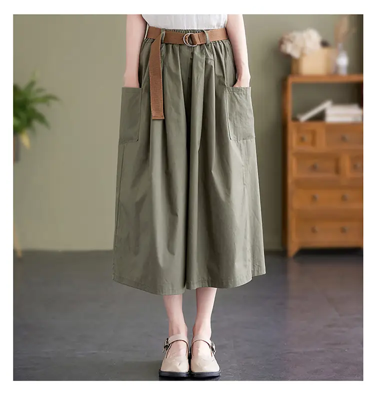 Real Shot 2025 Summer Casual Pure Cotton Cropped Wide-leg Pants — feature 18