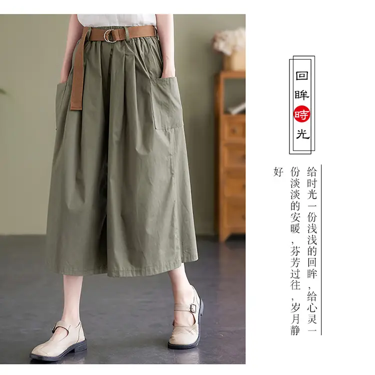 Real Shot 2025 Summer Casual Pure Cotton Cropped Wide-leg Pants — feature 19