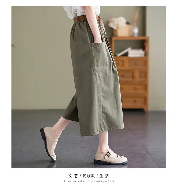 Real Shot 2025 Summer Casual Pure Cotton Cropped Wide-leg Pants — feature 21