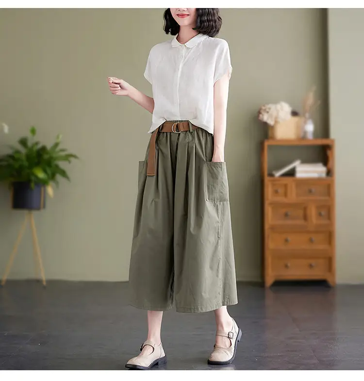 Real Shot 2025 Summer Casual Pure Cotton Cropped Wide-leg Pants — feature 22