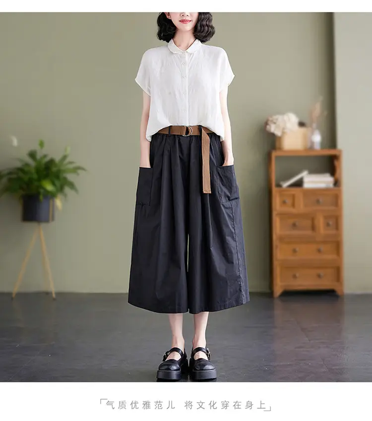 Real Shot 2025 Summer Casual Pure Cotton Cropped Wide-leg Pants — feature 23