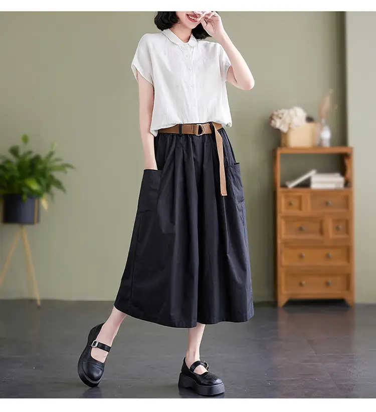 Real Shot 2025 Summer Casual Pure Cotton Cropped Wide-leg Pants — feature 26