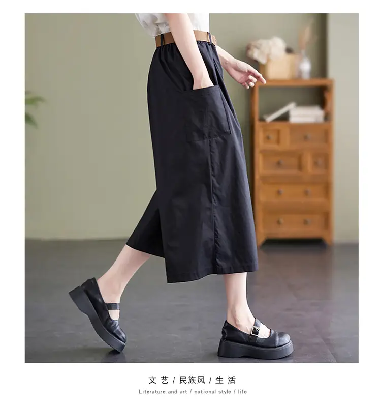 Real Shot 2025 Summer Casual Pure Cotton Cropped Wide-leg Pants — feature 27