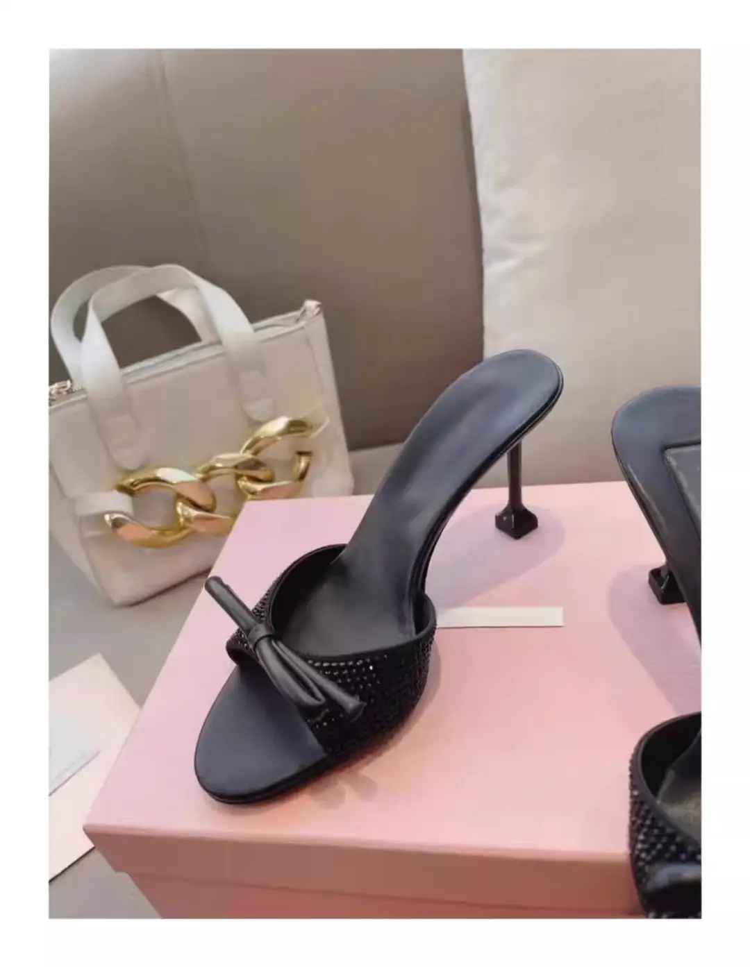 Rhinestone Strap Sandals for Women Summer 2026 New European and American Style Runway High Heels Thin Heel Round Toe Bowknot Slippers — feature 11