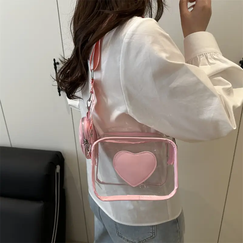 Pink Heart Transparent Crossbody Bag for Women