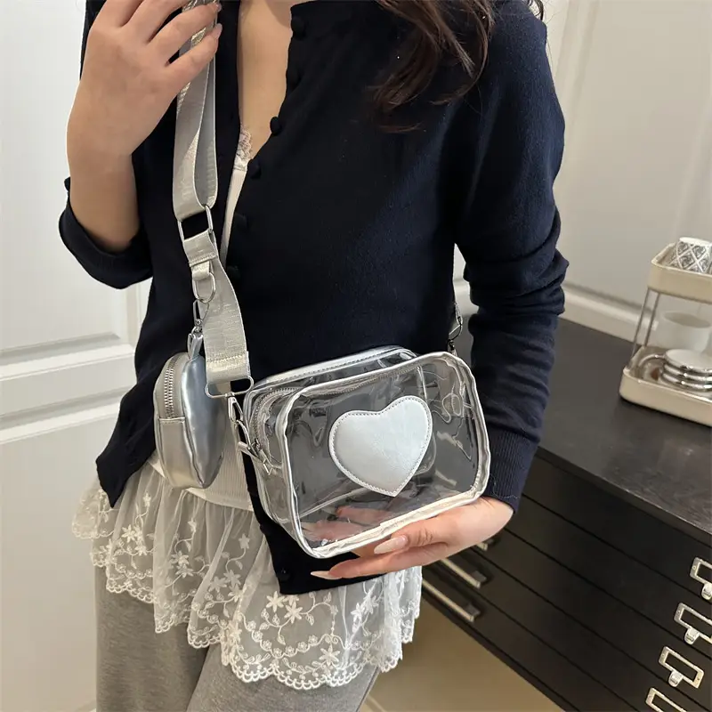 Pink Heart Transparent Crossbody Bag for Women