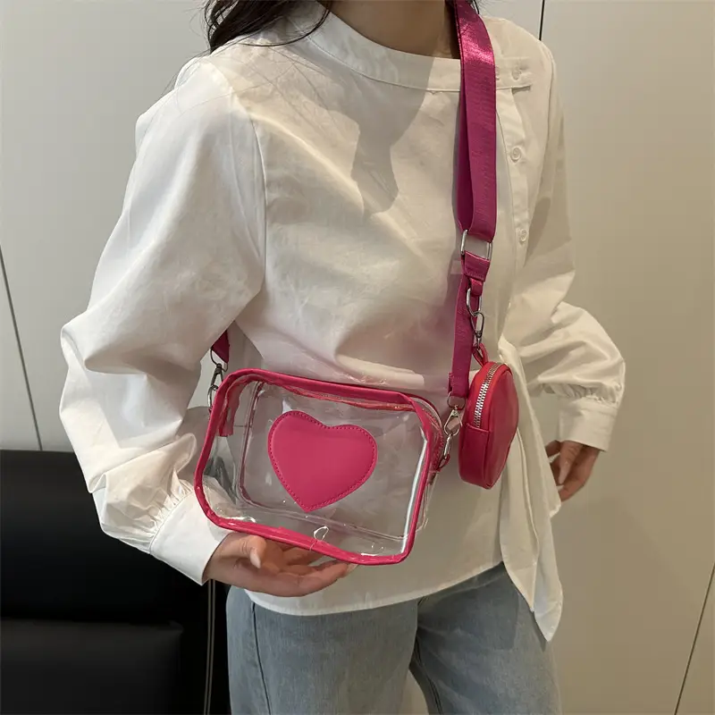 Pink Heart Transparent Crossbody Bag for Women