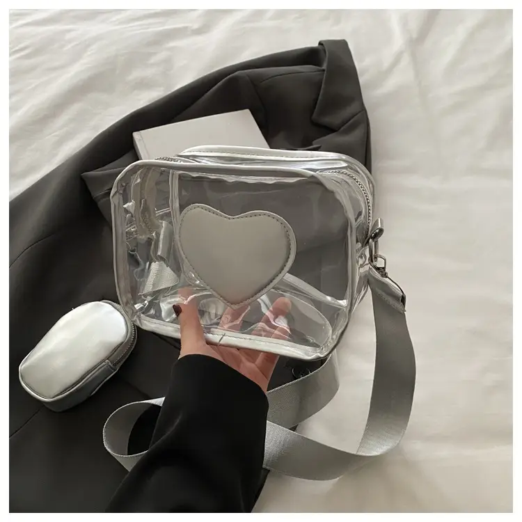 Pink Heart Transparent Crossbody Bag for Women