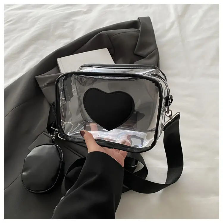 Pink Heart Transparent Crossbody Bag for Women