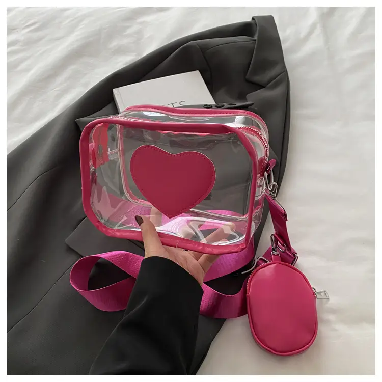 Pink Heart Transparent Crossbody Bag for Women