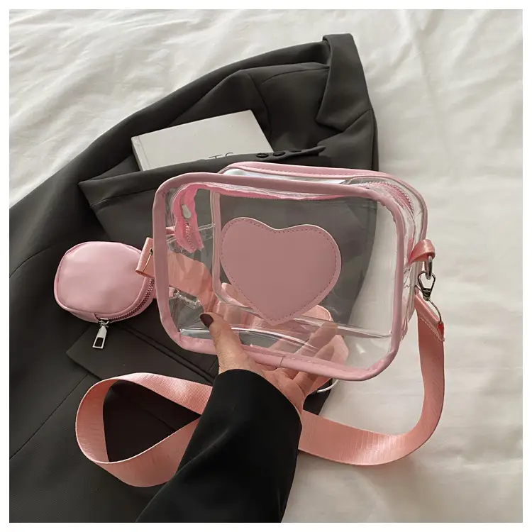 Pink Heart Transparent Crossbody Bag for Women